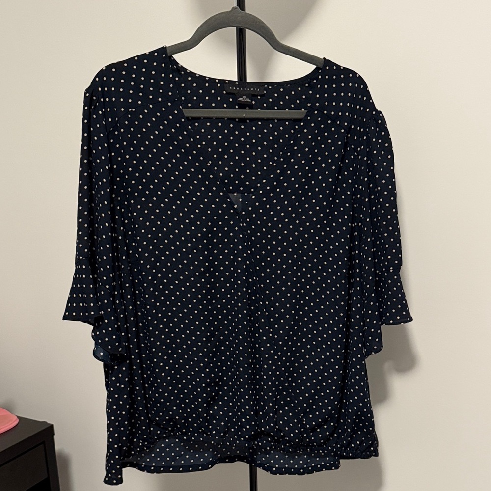 Sanctuary Navy and White Polka Dot Blouse